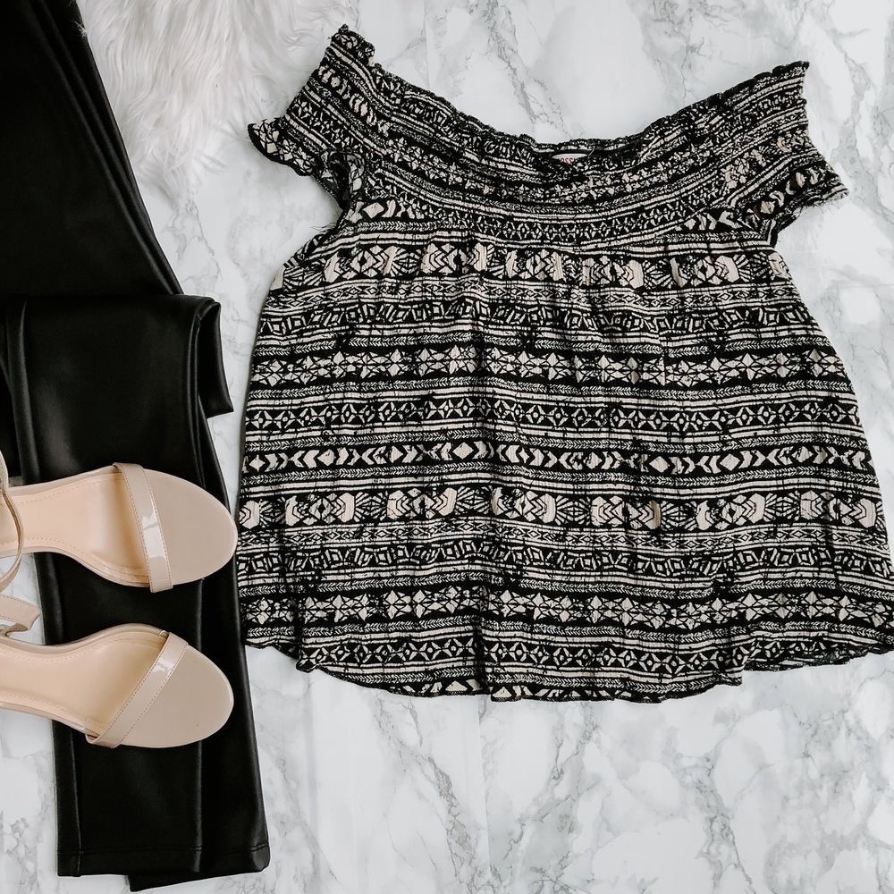 Mossimo Aztec Tribal Off Shoulder Blouse